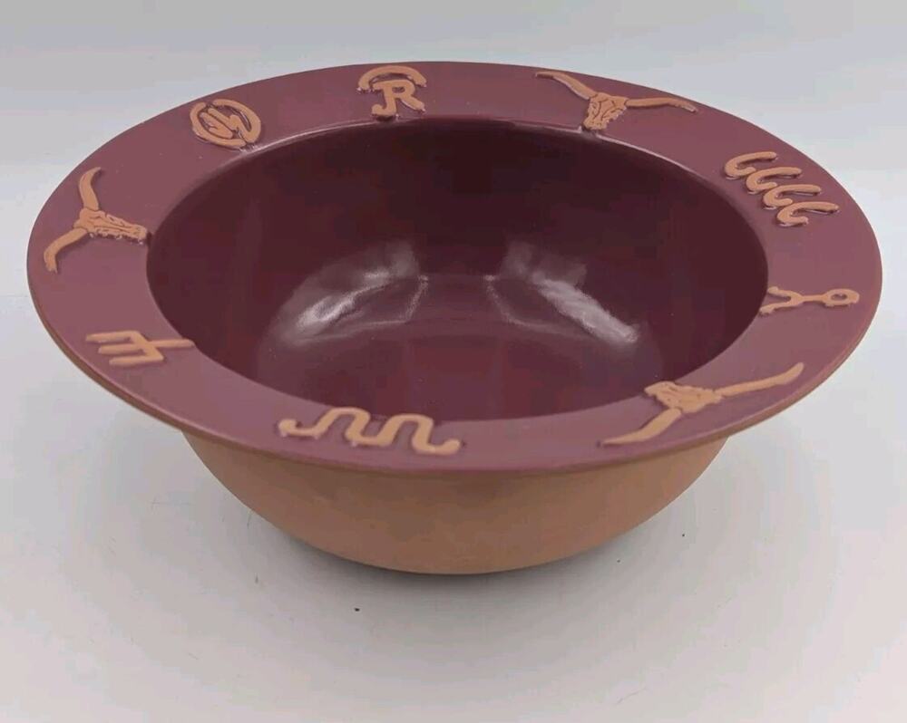 Frankoma Pottery Ranch Cabernet Burgundy Vegetable Serving Bowl Cattle Brands